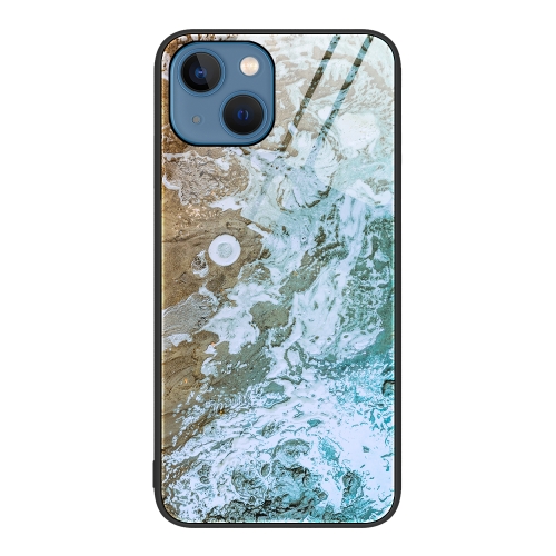 

For iPhone 15 Plus Marble Pattern Glass Protective Phone Case(Beach)