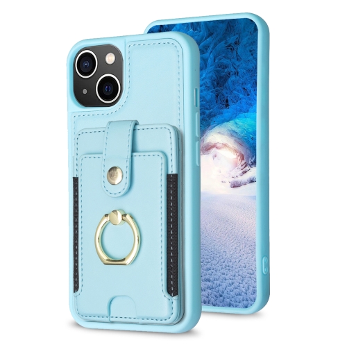 

For iPhone 14 Plus BF27 Metal Ring Card Bag Holder Phone Case(Blue)