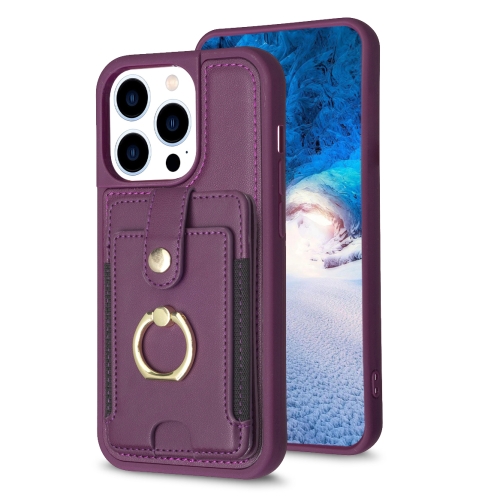 

For iPhone 14 Pro BF27 Metal Ring Card Bag Holder Phone Case(Dark Purple)