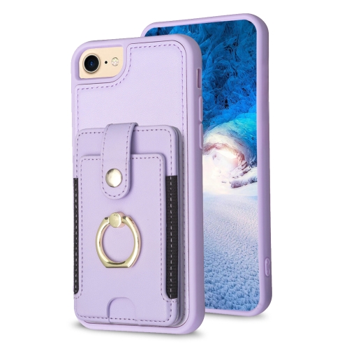 

For iPhone SE 2022 / 2020 / 8 / 7 BF27 Metal Ring Card Bag Holder Phone Case(Purple)