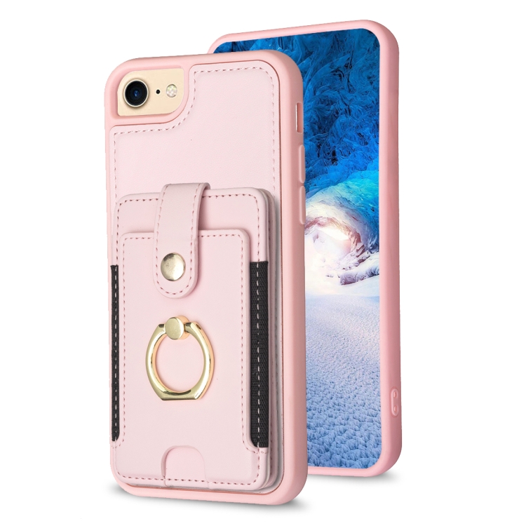 

For iPhone SE 2022 / 2020 / 8 / 7 BF27 Metal Ring Card Bag Holder Phone Case(Pink)