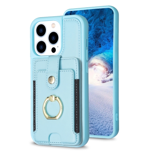 

For iPhone 13 Pro Max BF27 Metal Ring Card Bag Holder Phone Case(Blue)