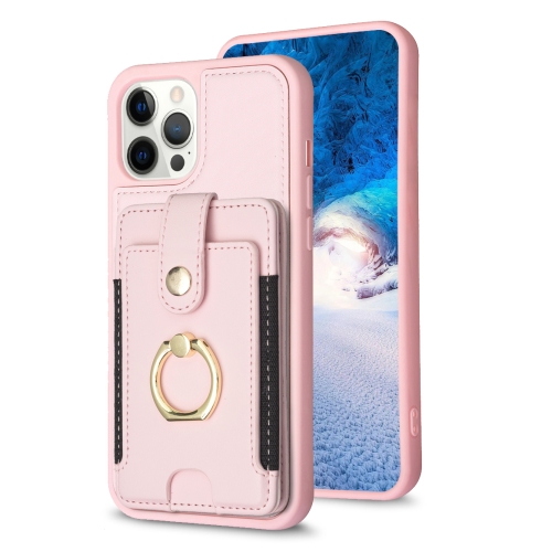 

For iPhone 12 Pro Max BF27 Metal Ring Card Bag Holder Phone Case(Pink)