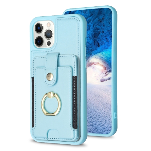 

For iPhone 12 Pro Max BF27 Metal Ring Card Bag Holder Phone Case(Blue)