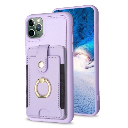 

For iPhone 11 Pro Max BF27 Metal Ring Card Bag Holder Phone Case(Purple)