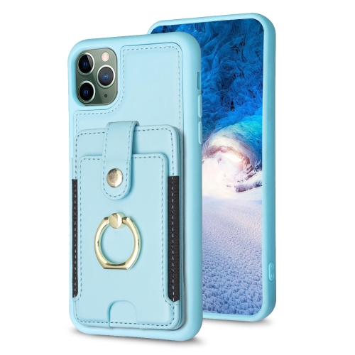 

For iPhone 11 Pro Max BF27 Metal Ring Card Bag Holder Phone Case(Blue)