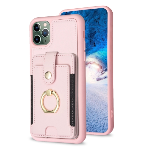 

For iPhone 11 Pro BF27 Metal Ring Card Bag Holder Phone Case(Pink)