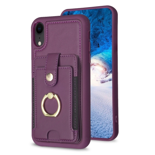 

For iPhone XR BF27 Metal Ring Card Bag Holder Phone Case(Dark Purple)