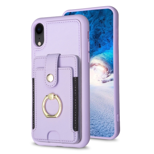 

For iPhone XR BF27 Metal Ring Card Bag Holder Phone Case(Purple)