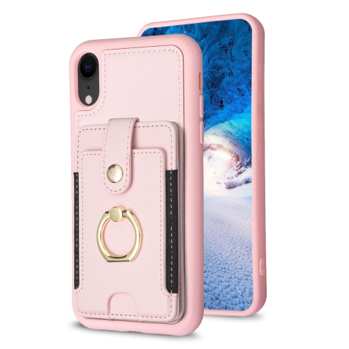 

For iPhone XR BF27 Metal Ring Card Bag Holder Phone Case(Pink)