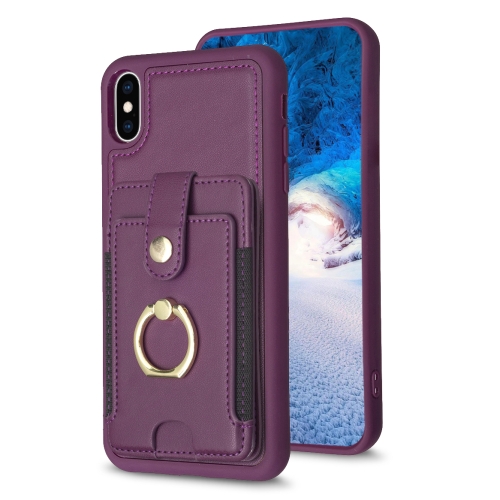 

For iPhone XS Max BF27 Metal Ring Card Bag Holder Phone Case(Dark Purple)