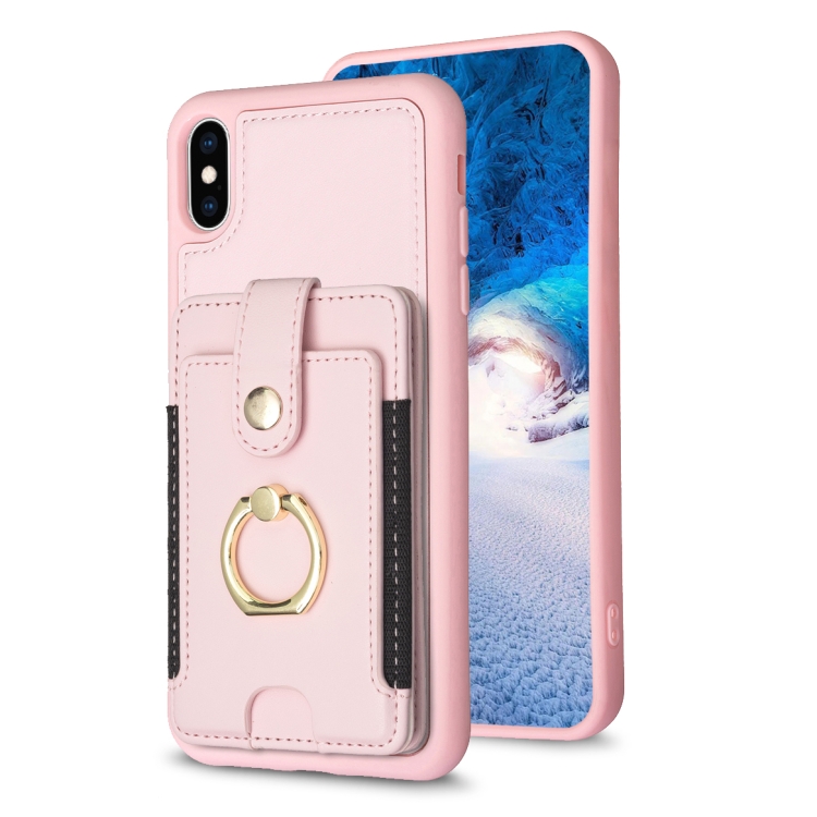 

For iPhone XS Max BF27 Metal Ring Card Bag Holder Phone Case(Pink)