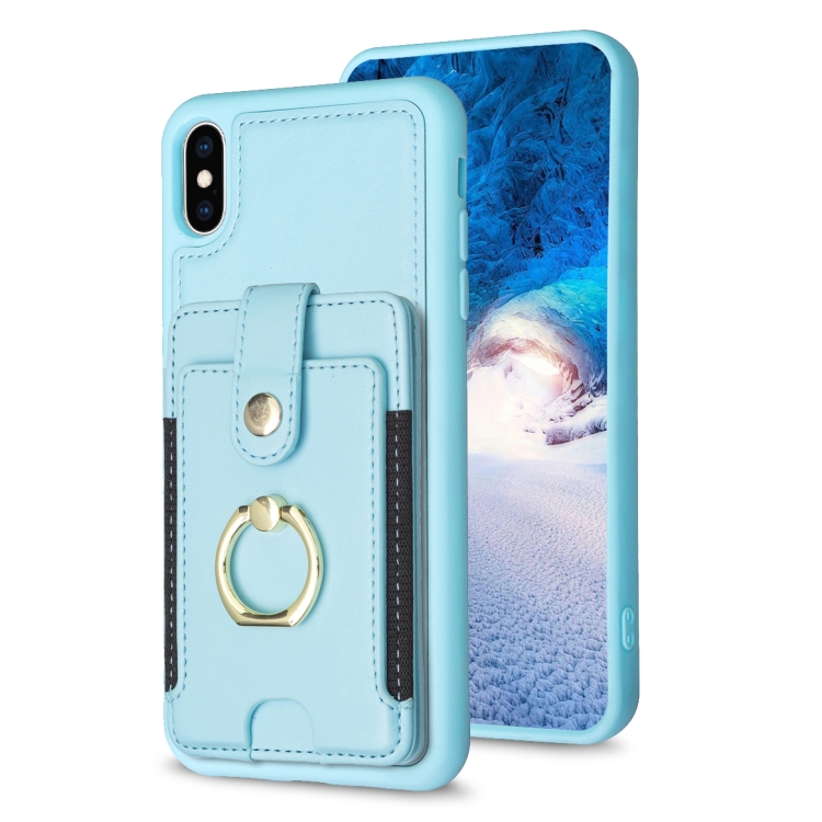 

For iPhone XS Max BF27 Metal Ring Card Bag Holder Phone Case(Blue)