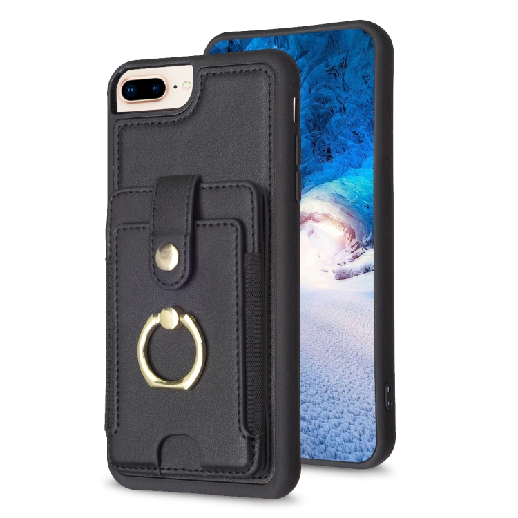 

For iPhone 8 Plus / 7 Plus BF27 Metal Ring Card Bag Holder Phone Case(Black)