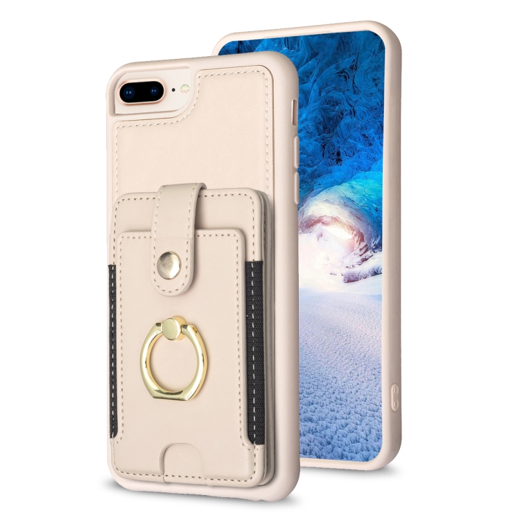 

For iPhone 8 Plus / 7 Plus BF27 Metal Ring Card Bag Holder Phone Case(Beige)