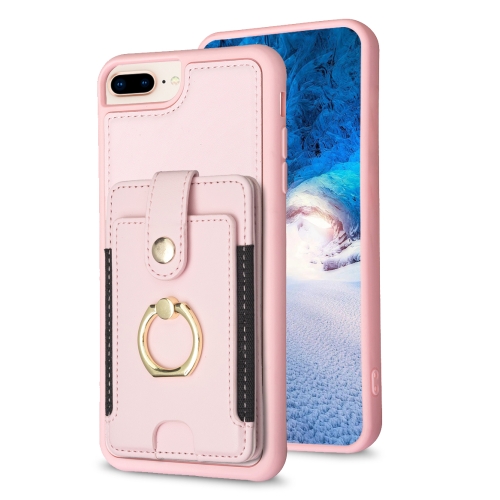 

For iPhone 8 Plus / 7 Plus BF27 Metal Ring Card Bag Holder Phone Case(Pink)