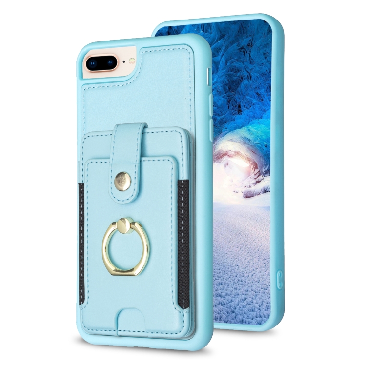

For iPhone 8 Plus / 7 Plus BF27 Metal Ring Card Bag Holder Phone Case(Blue)