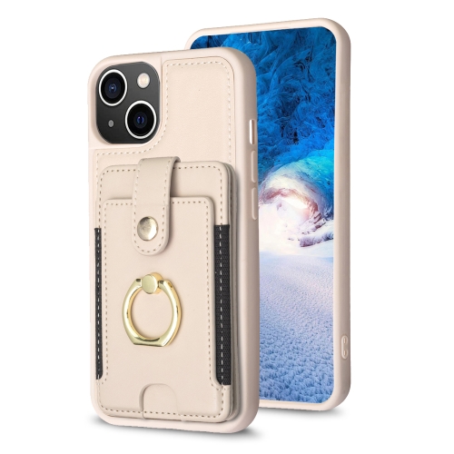 

For iPhone 15 Plus BF27 Metal Ring Card Bag Holder Phone Case(Beige)