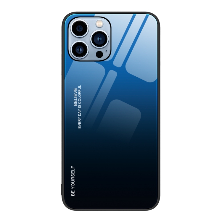 

For iPhone 15 Pro Max Gradient Color Glass Phone Case(Blue Black)