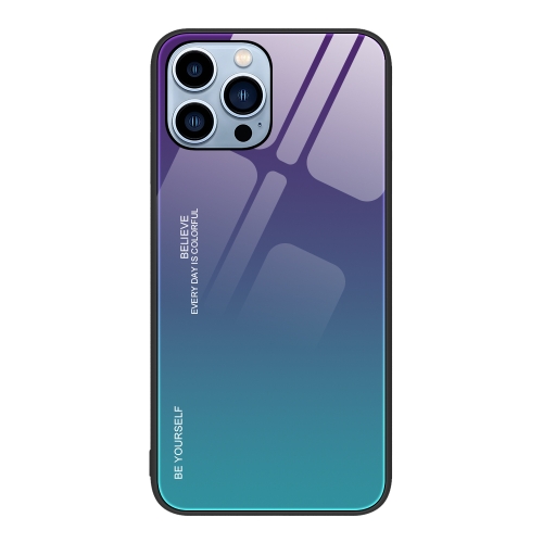 

For iPhone 15 Pro Gradient Color Glass Phone Case(Aurora Blue)