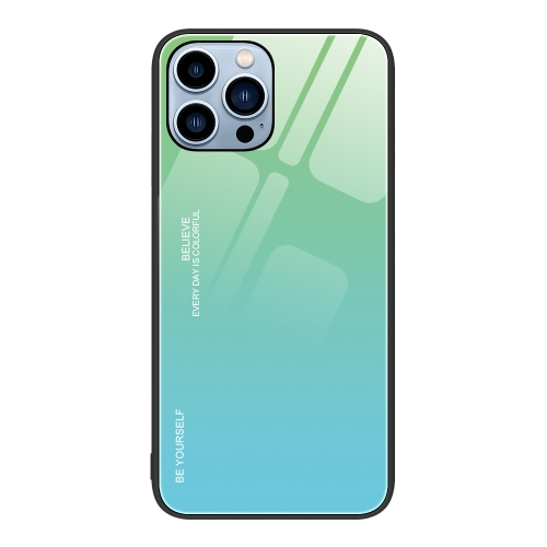 

For iPhone 15 Pro Gradient Color Glass Phone Case(Green Cyan)