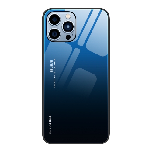 

For iPhone 15 Pro Gradient Color Glass Phone Case(Blue Black)