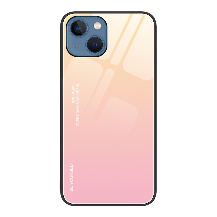 

For iPhone 15 Plus Gradient Color Glass Phone Case(Yellow Pink)