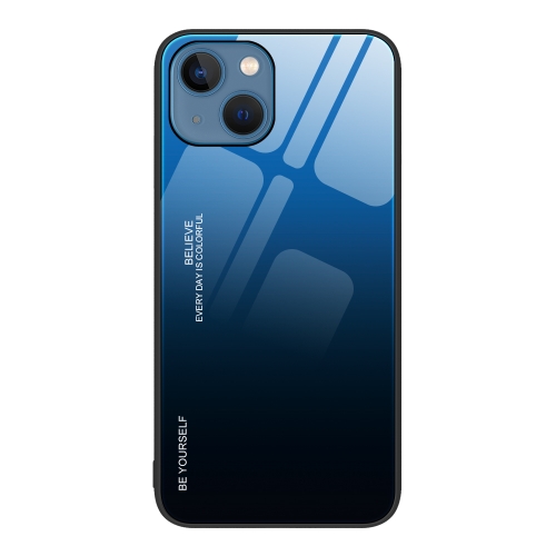 

For iPhone 15 Plus Gradient Color Glass Phone Case(Blue Black)