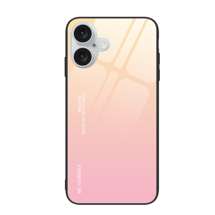 

For iPhone 16 Gradient Color Glass Phone Case(Yellow Pink)