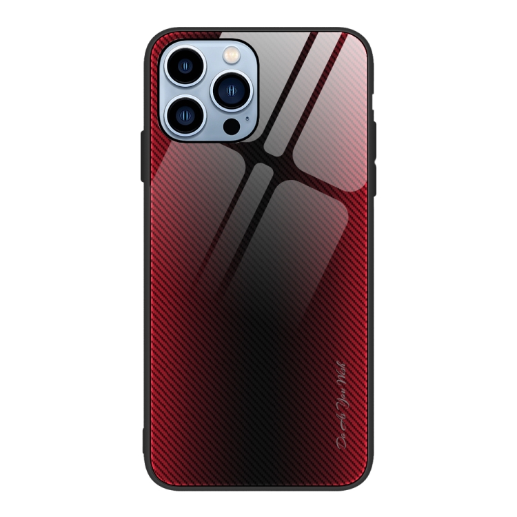 

For iPhone 15 Pro Texture Gradient Glass TPU Phone Case(Red)