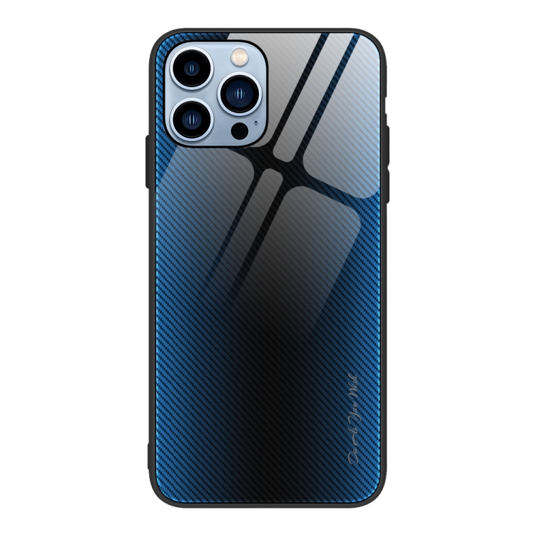 

For iPhone 15 Pro Texture Gradient Glass TPU Phone Case(Blue)