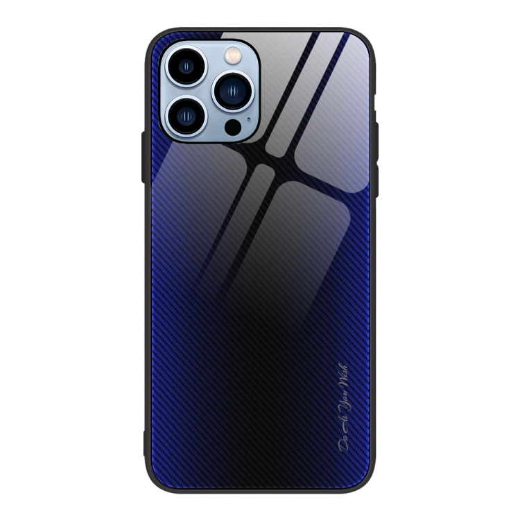 

For iPhone 15 Pro Texture Gradient Glass TPU Phone Case(Dark Blue)