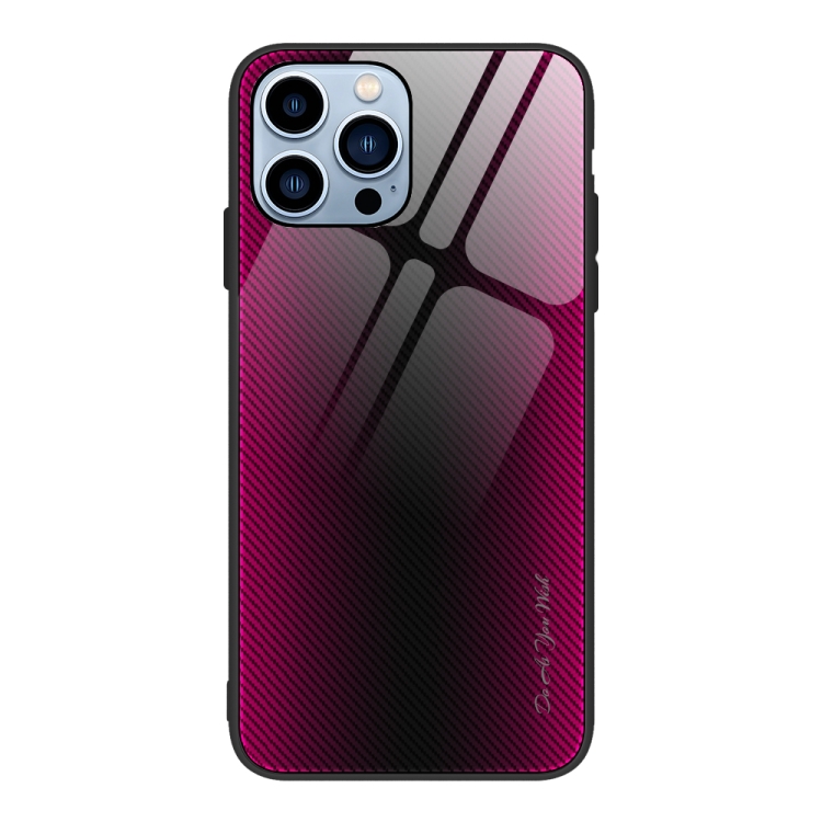 

For iPhone 15 Pro Texture Gradient Glass TPU Phone Case(Rose Red)