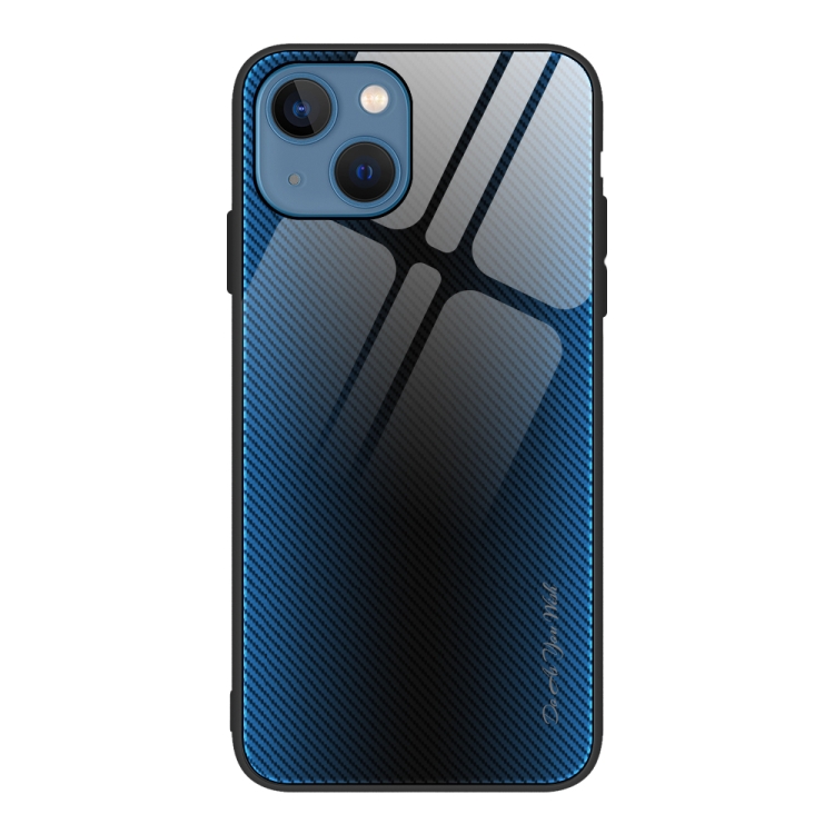 

For iPhone 15 Plus Texture Gradient Glass TPU Phone Case(Blue)