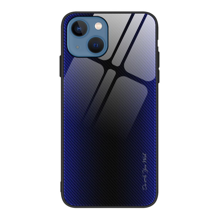 

For iPhone 15 Plus Texture Gradient Glass TPU Phone Case(Dark Blue)