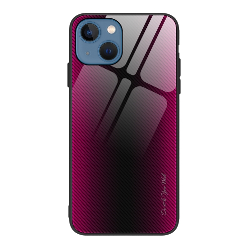 

For iPhone 15 Plus Texture Gradient Glass TPU Phone Case(Rose Red)
