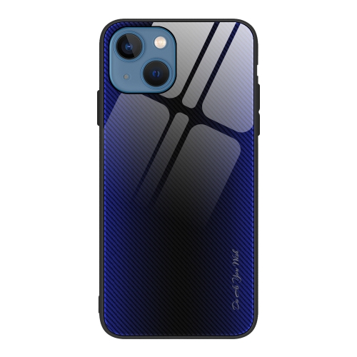 

For iPhone 15 Texture Gradient Glass TPU Phone Case(Dark Blue)