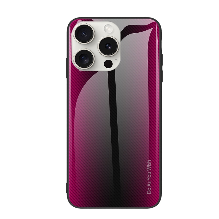 

For iPhone 16 Pro Texture Gradient Glass TPU Phone Case(Rose Red)