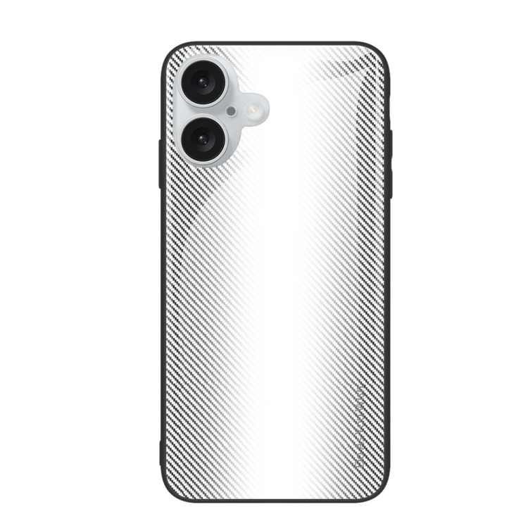 

For iPhone 16 Plus Texture Gradient Glass TPU Phone Case(White)
