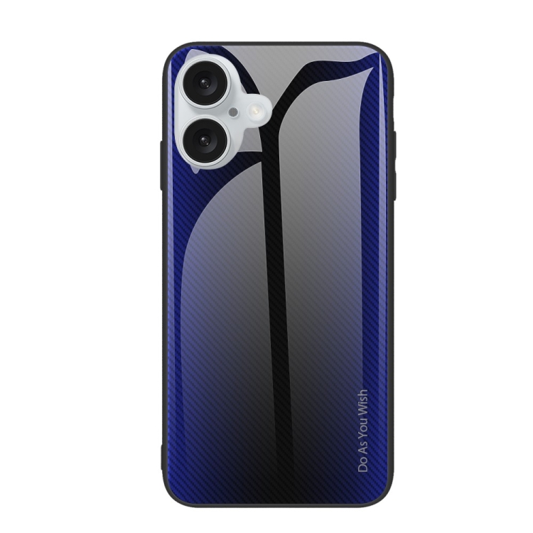 

For iPhone 16 Texture Gradient Glass TPU Phone Case(Dark Blue)