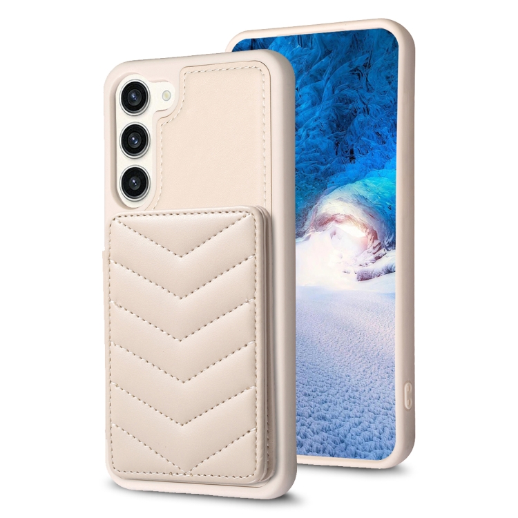 

For Samsung Galaxy S23+ 5G BF26 Wave Pattern Card Bag Holder Phone Case(Beige)
