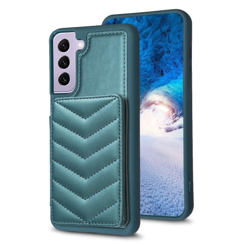 

For Samsung Galaxy S21+ 5G BF26 Wave Pattern Card Bag Holder Phone Case(Green)