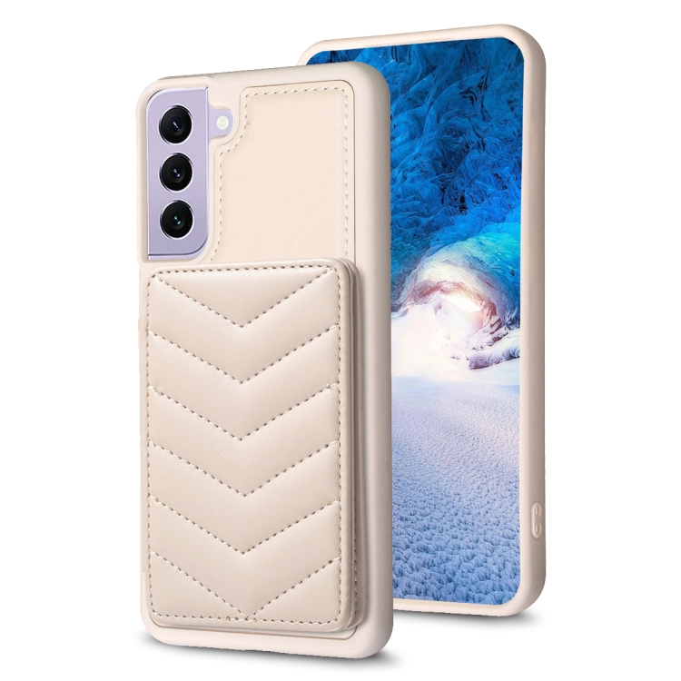 

For Samsung Galaxy S21+ 5G BF26 Wave Pattern Card Bag Holder Phone Case(Beige)