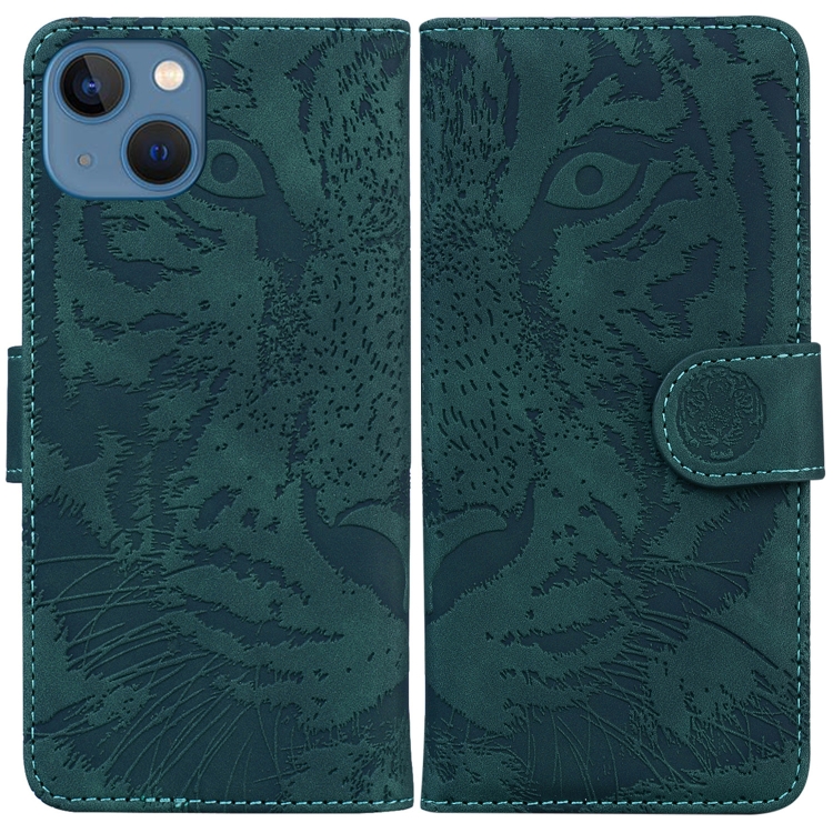 

For iPhone 15 Plus Tiger Embossing Pattern Leather Phone Case(Green)