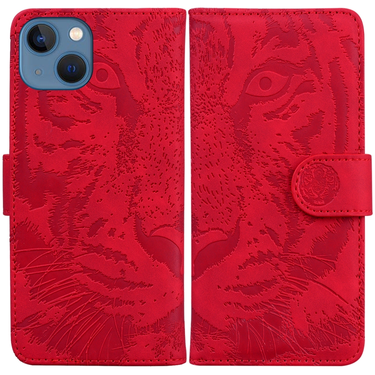 

For iPhone 14 Plus Tiger Embossing Pattern Leather Phone Case(Red)
