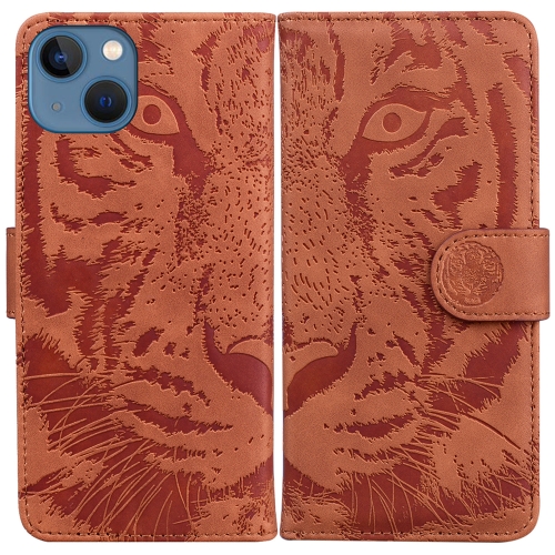 

For iPhone 14 Plus Tiger Embossing Pattern Leather Phone Case(Brown)