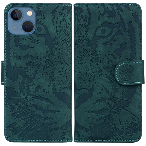 

For iPhone 14 Tiger Embossing Pattern Leather Phone Case(Green)