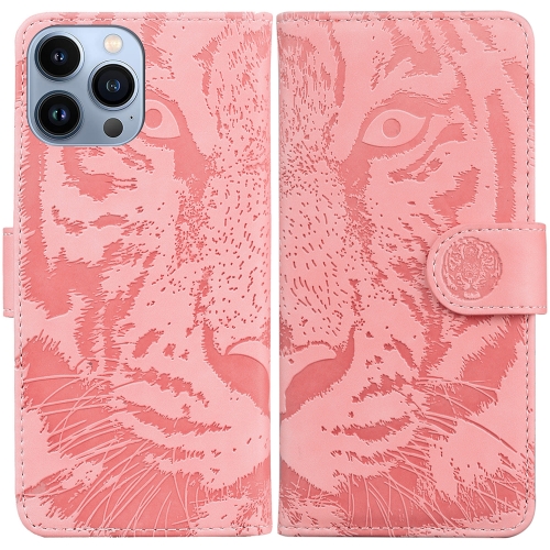 

For iPhone 14 Pro Tiger Embossing Pattern Leather Phone Case(Pink)