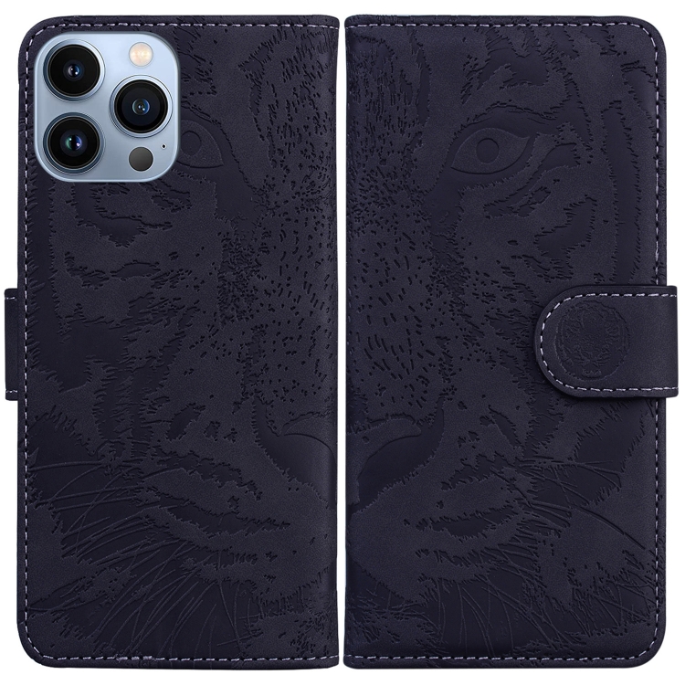 

For iPhone 14 Pro Max Tiger Embossing Pattern Leather Phone Case(Black)