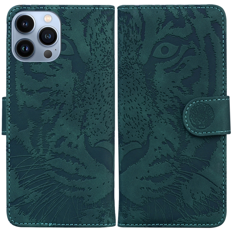 

For iPhone 14 Pro Max Tiger Embossing Pattern Leather Phone Case(Green)